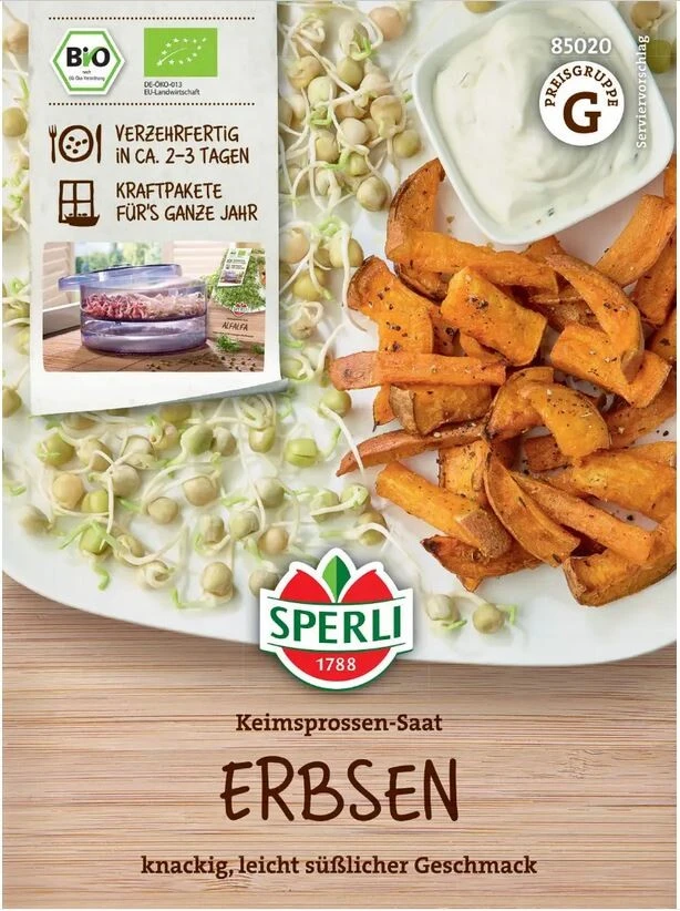 BIO Keimsprossen-Saat Erbsen, Inhalt: 50gr., Geschmack: Leicht Süßlich 4 BIO Keimsprossen-Saat Erbsen, Inhalt: 50gr., Geschmack: Leicht Süßlich – Bild 3