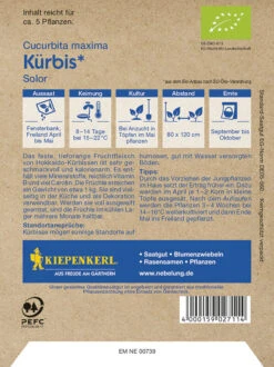 BIO Kürbis, F1, (Uchiki Kuri) Bio-Saatgut, Zwiebelartige Form, Gewicht 1 - 1,5 Kg