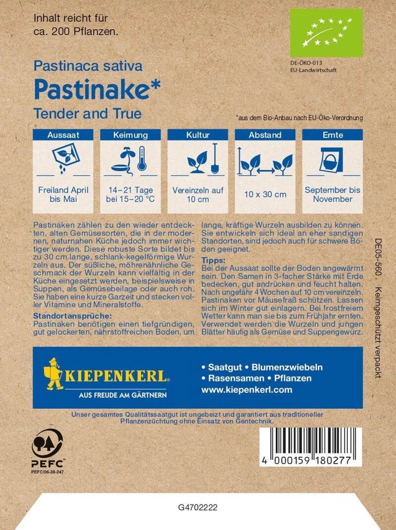 BIO Pastinake, Robustes Und Vitaminreiches Gemüse Mit Süßem Möhrenähnlichen Geschmack, Bio-Saatgut 4 BIO Pastinake, Robustes Und Vitaminreiches Gemüse Mit Süßem Möhrenähnlichen Geschmack, Bio-Saatgut – Bild 2