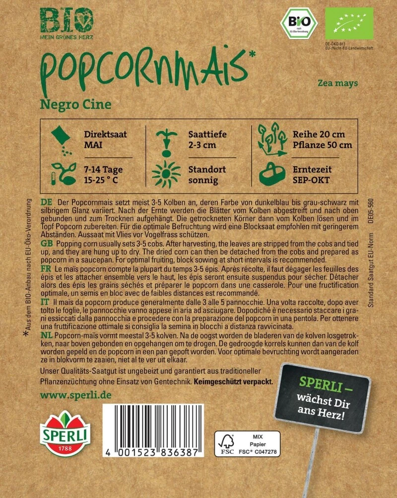 BIO Popkornmais, Sehr Gesunde Und Standfeste Sorte Die Einen Nussig-aromatischen Geschmack Hat 3 BIO Popkornmais, Sehr Gesunde Und Standfeste Sorte Die Einen Nussig-aromatischen Geschmack Hat