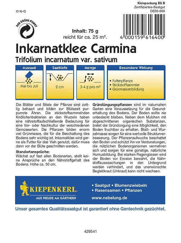 Inkarnatklee Gründünger Portion 75g 4 Inkarnatklee Gründünger Portion 75g – Bild 2