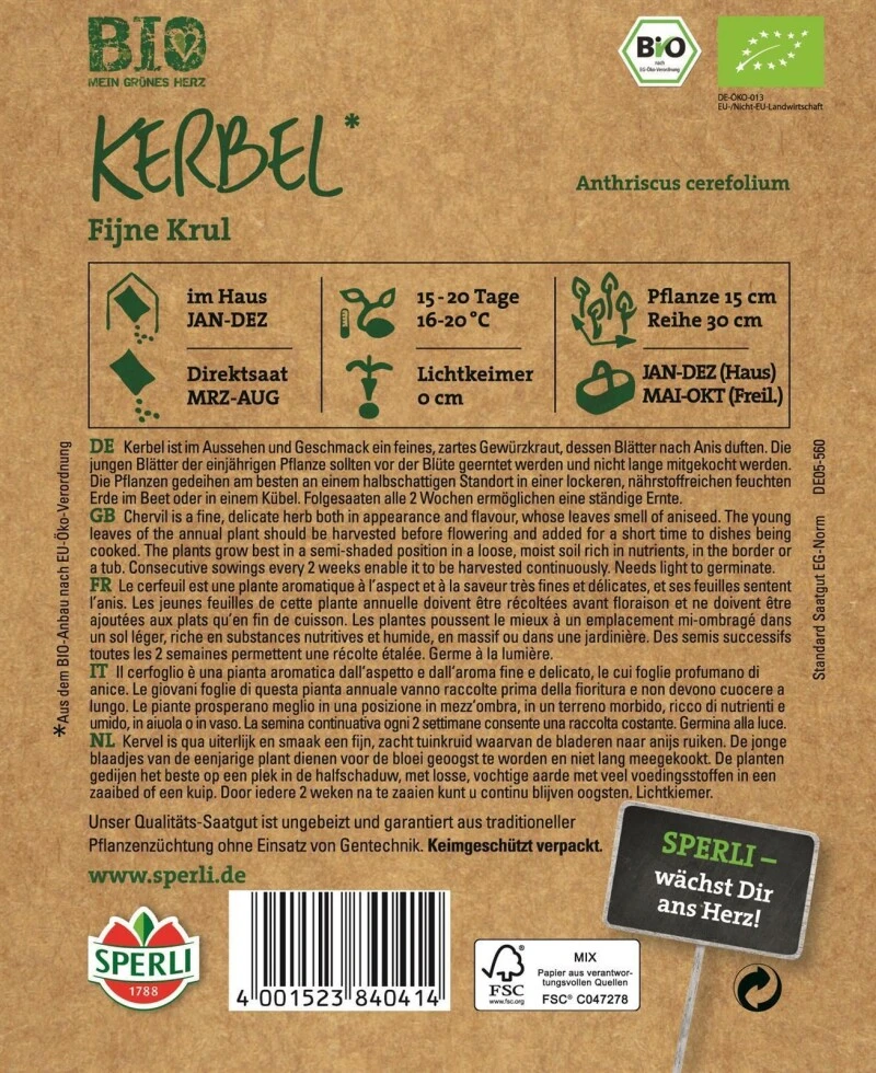 Kräuter Kerbel BIO, Ein Feines Zartes Würzkraut, Kräftig Grüne Blätter Duften Nach Anis 3 Kräuter Kerbel BIO, Ein Feines Zartes Würzkraut, Kräftig Grüne Blätter Duften Nach Anis