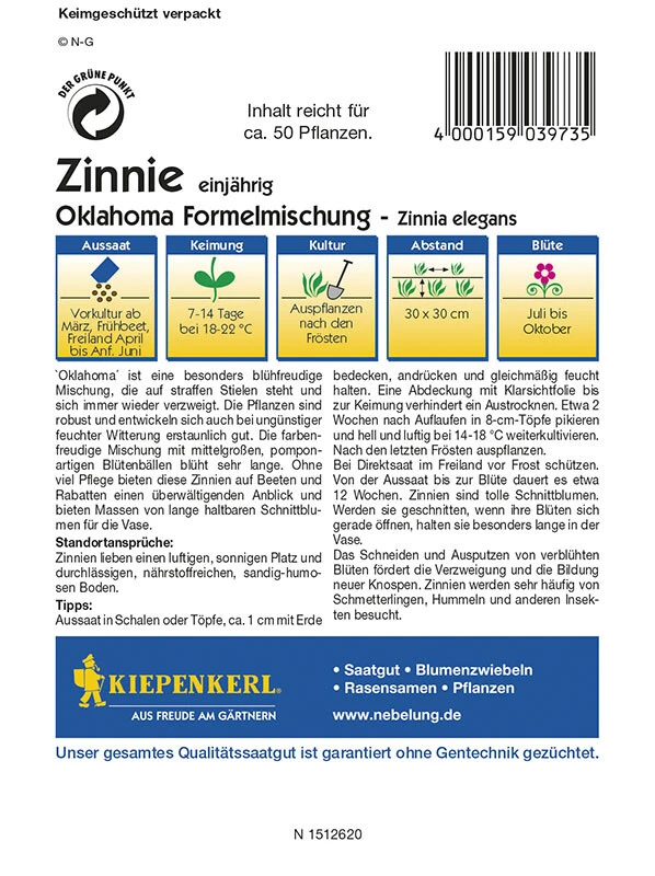 Zinnia Elegans Zinnie Oklahoma-Formelmischung 3 Zinnia Elegans Zinnie Oklahoma-Formelmischung